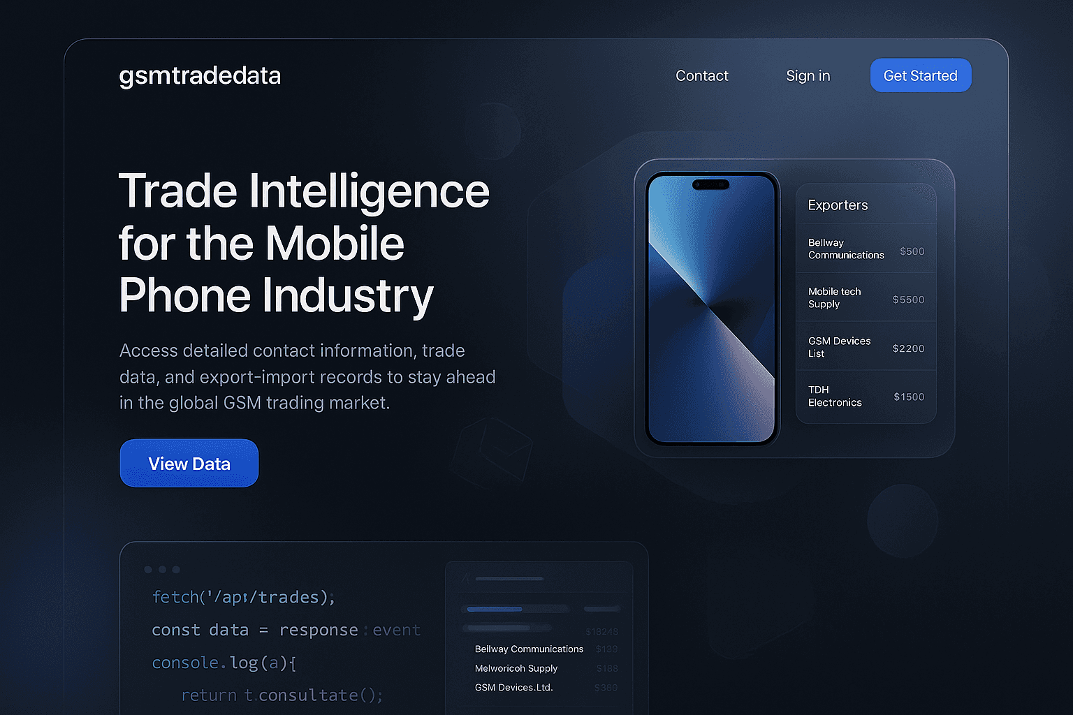 gsmtradedata.com website mockup